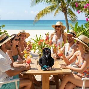 Puffin Black Hoodie with Floral Accents Insulated Can Coozie